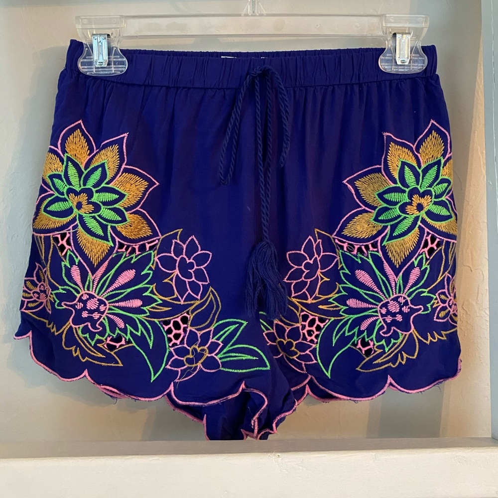 COPY - Royal blue embroidered shorts
